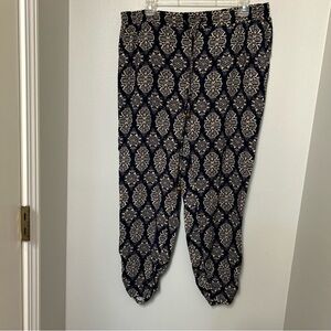 New Directions Drawstring Elastic Waist Jogger Boho Harem Pants Sz Large Print